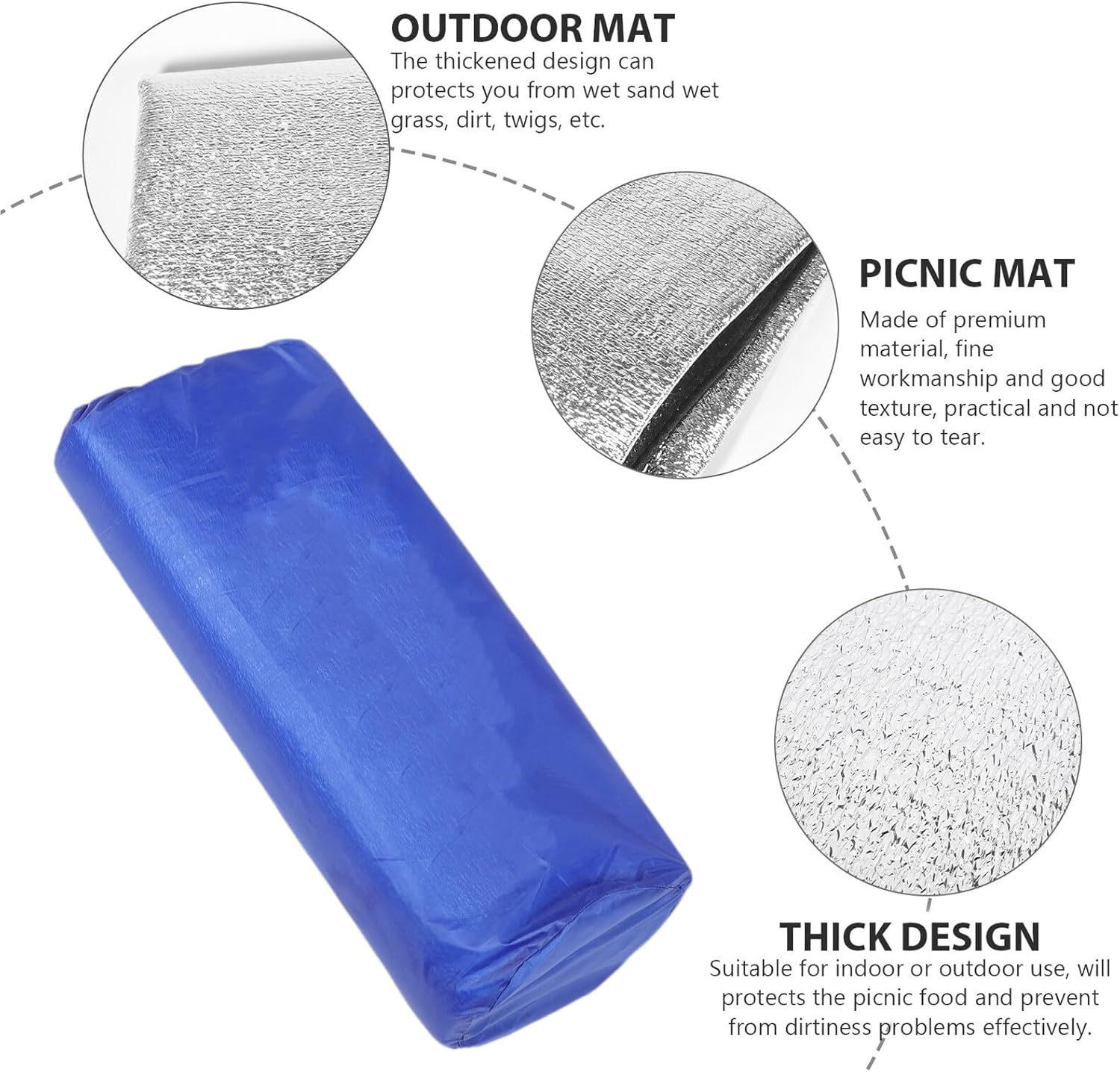 Gadpiparty Thickened Waterproof Picnic Mat for Outdoor Camping and Hiking, 3.5mm Double-Sided Aluminum Moisture-Proof Ground Mat with Carry Bag, 200x150cm Portable Picnic Blanket