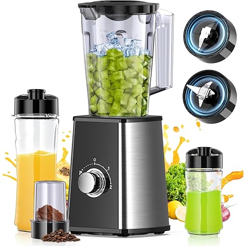 Smoothie Blender, Personal Blenders for Smoothies and Shakes, Smoothies Maker and Coffee Grinder with 2 To-Go Cups, Countertop Blender for Kitchen, BPA Free