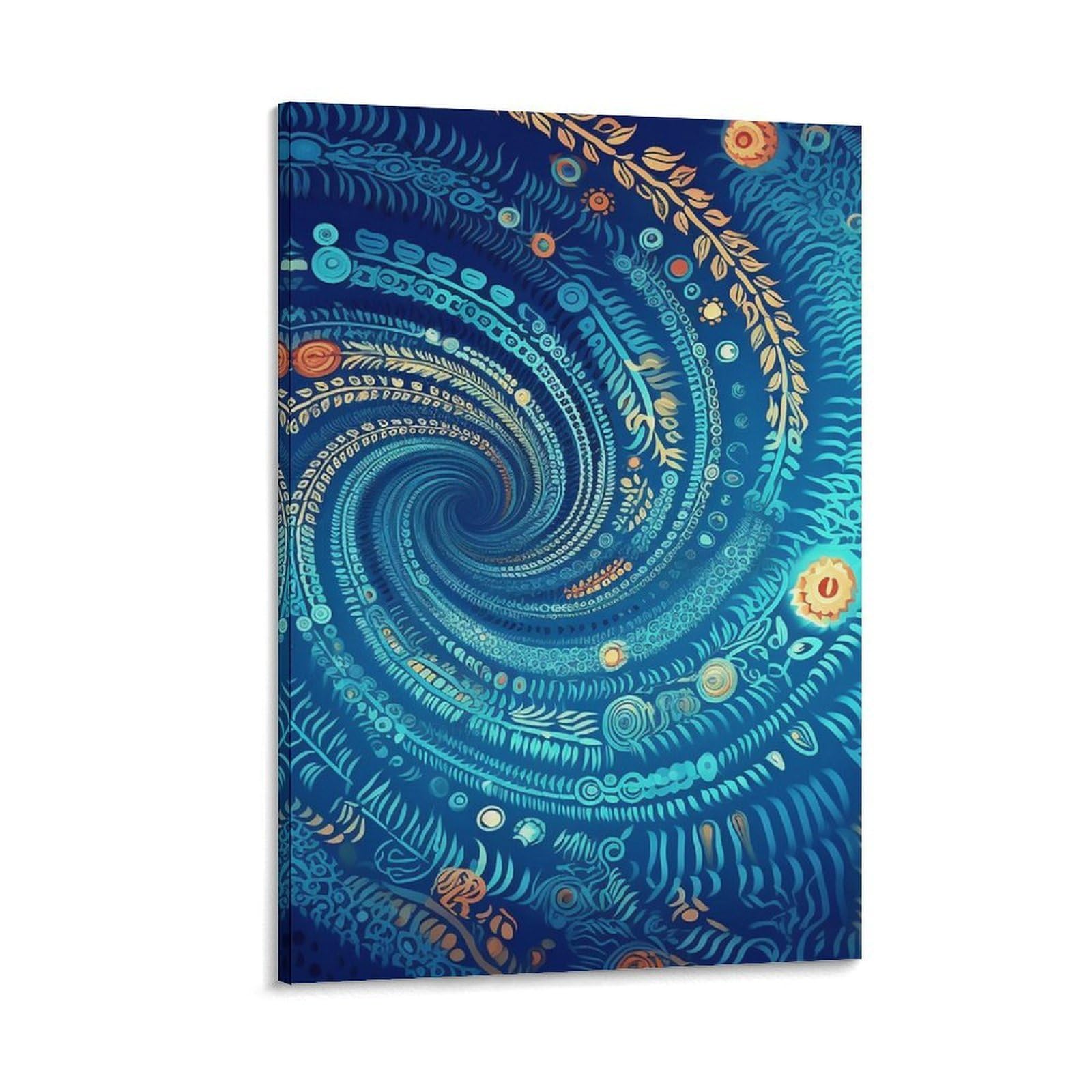 Canvas Wall Art for Living Room 16"x24" Modern Artwork Painting Pictures Hanging Canvas Prints Blue Hippie Art Aesthetic Wall Art for Bedroom Bathroom Office Wall Art Print Decor Blue Hippie Art Canv