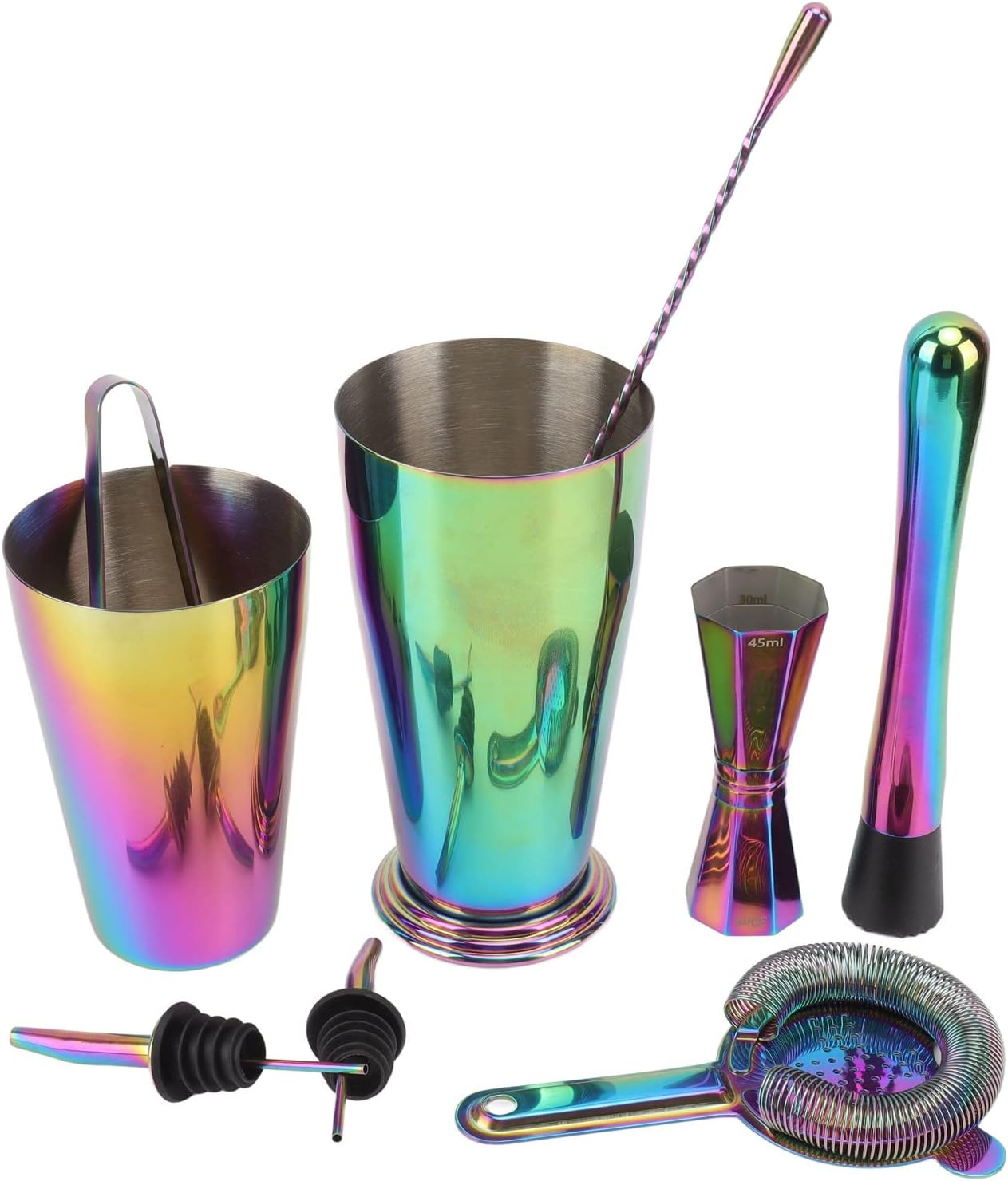 バーテンダーキット 304 レススチールカクテルシェーカーセット、ジガー付きコックキット、ミキシングスプーン、保温用 バーテンダーキット 304 レススチールカクテルシェーカーセット、ジガー付きコックキット、ミキシングスプーン、保温用の加重底、