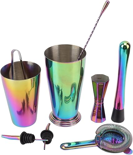 Juego de coctelera Boston Shaker Colador Bar Jigger, Cuchara de bar de acero inoxidable 304 Preservación de calor Coctelera Jigger Set Mezclador de