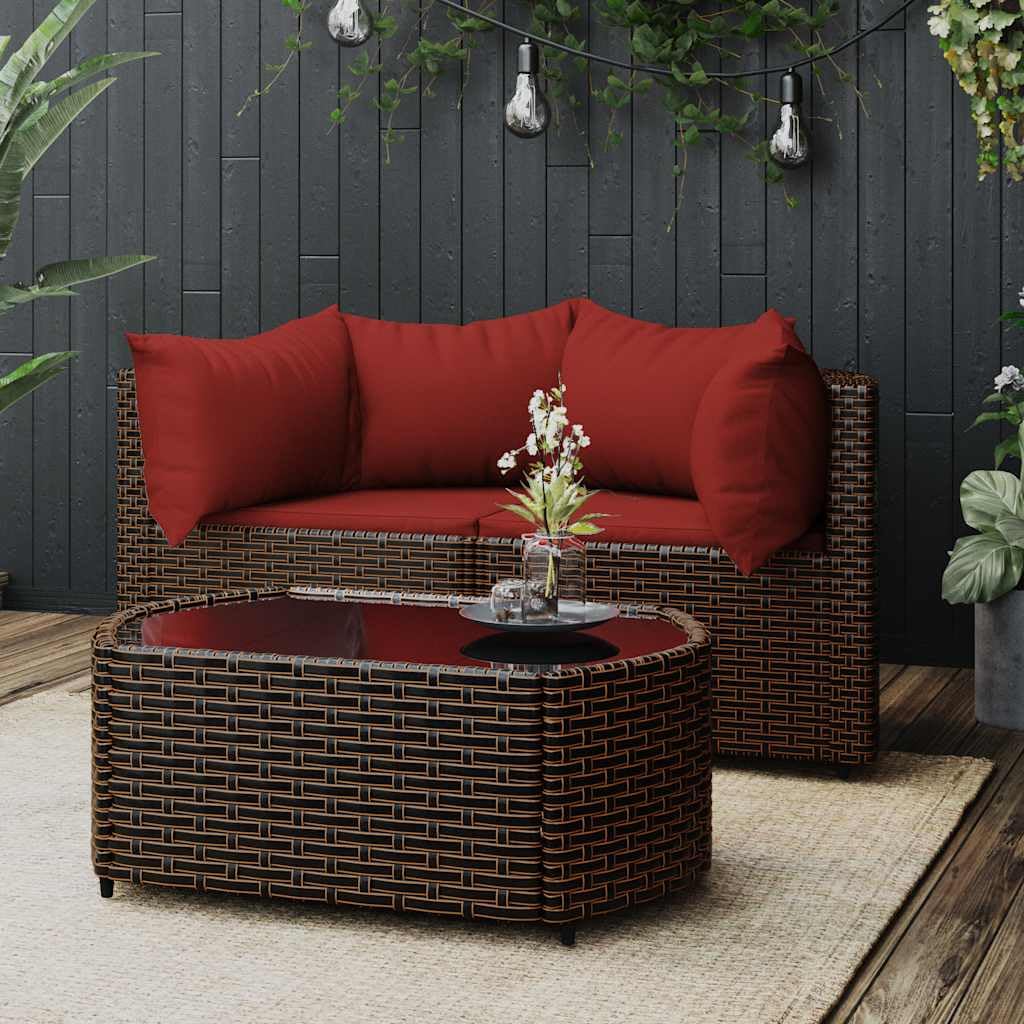 vidaXL Salon de Jardin 3 pcs avec Coussins Marron résine tressée, Ensemble de Salon d'extérieur, Ensemble de mobilier d'extérieur, Ensemble de mobilier de Patio