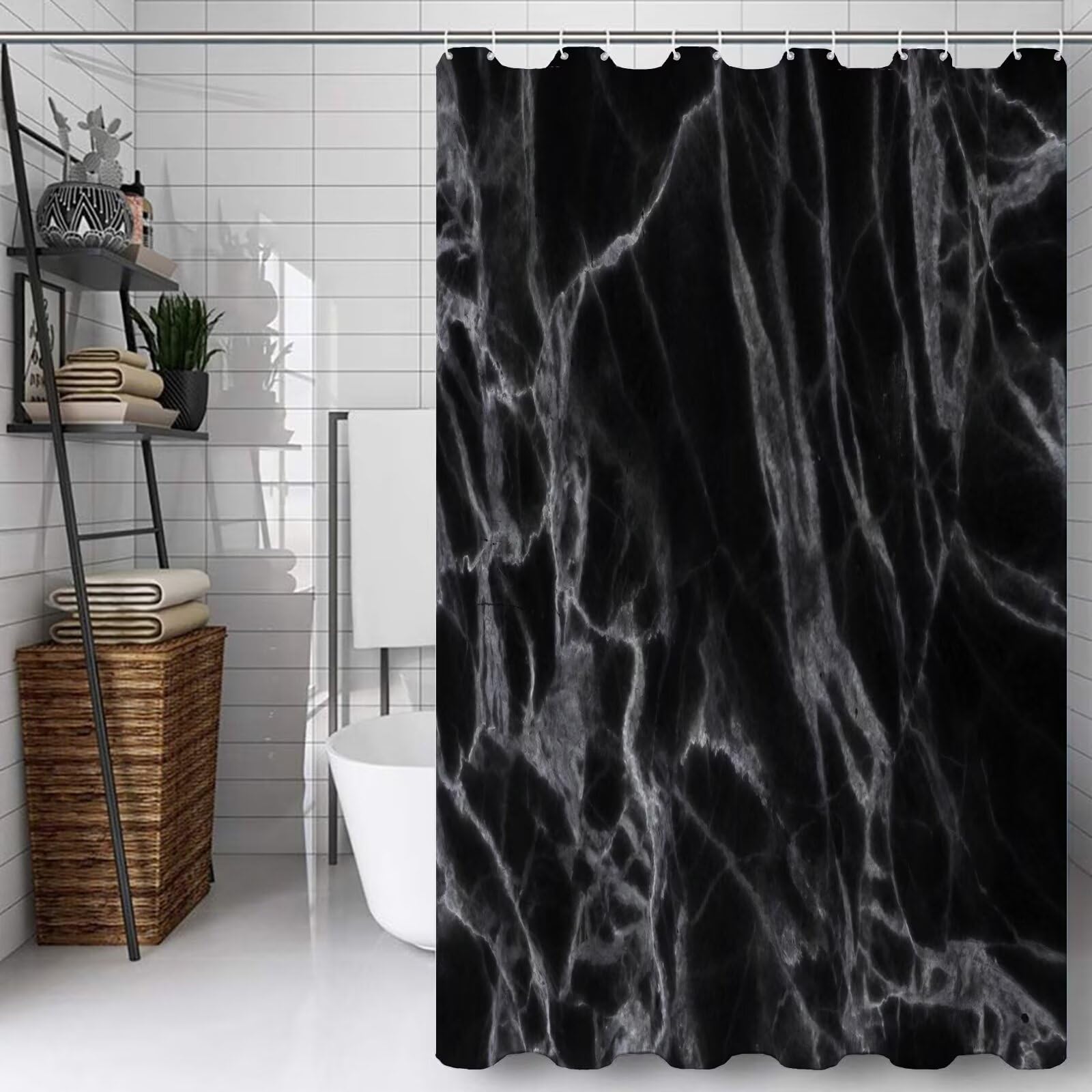 Rideau douche imperméable noir moderne pour en finir avec l'eau au sol