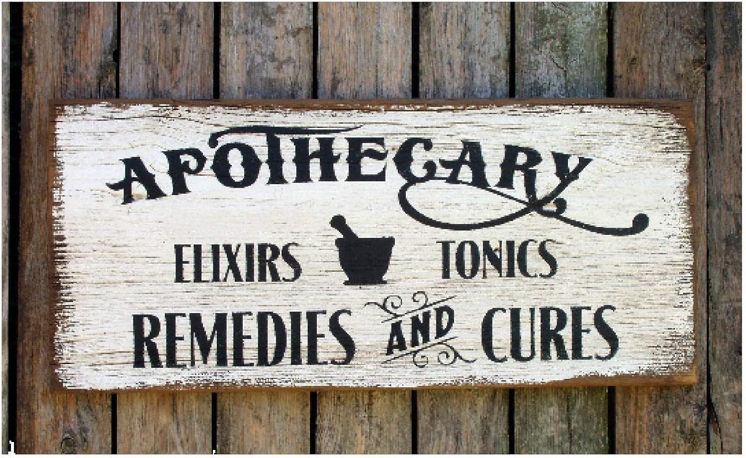 Eletina Y30 Rustic Wooden Signs Apothecary Elixers Tonics Remedies And Cures Country Farmhousevintage Sign Wall Art Decor Kitchen Cafe Pub Decor Gift 8X12 Inch