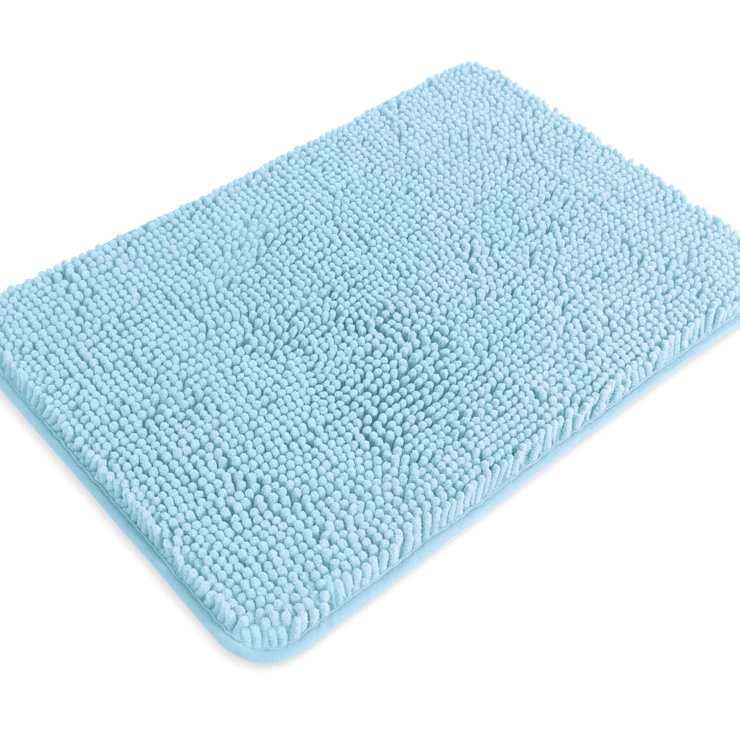 PureSwan Light Blue Bathroom Rugs – Absorbent and Washable Bath Mat, Non-Slip, Thick Soft Chenille Bath Rugs for Bathroom Floor, Shower, Sink - 17" x
