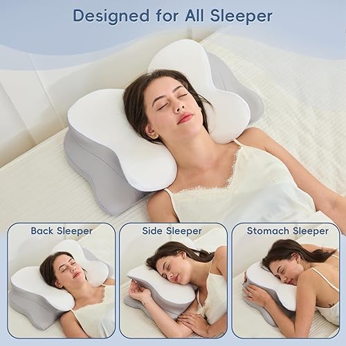 Miniatura 7 de Almohada cervical para el cuello, almohadas ergonómicas de espuma viscoelástica para aliviar el dolor de cuello con funda de almohada transpirable,