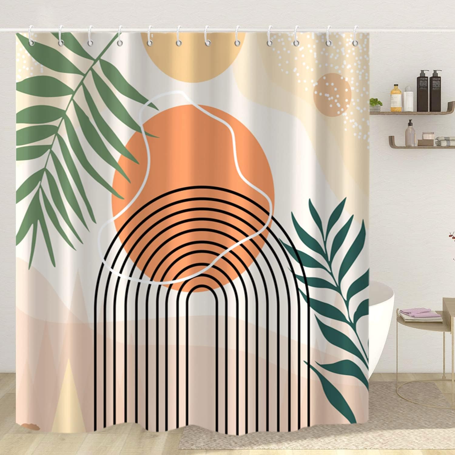 Sage Green Eucalyptus Extra Long Shower Curtain, Watercolor Leaves Plant Spring Floral Waterproof Fabric Machine Washable with Hooks for Bathroom Bathtub Decor 72Wx84H
