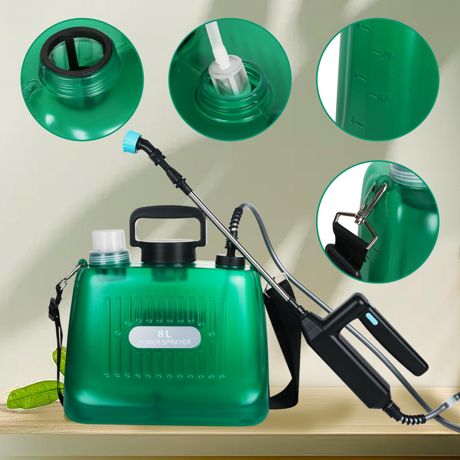 Pompe électrique pour liquides 8L Pompe pulvérisatrice à batterie, pompe à épaule, rechargeable pour plantes nébuliseur électrique pour jardin verger (vert)