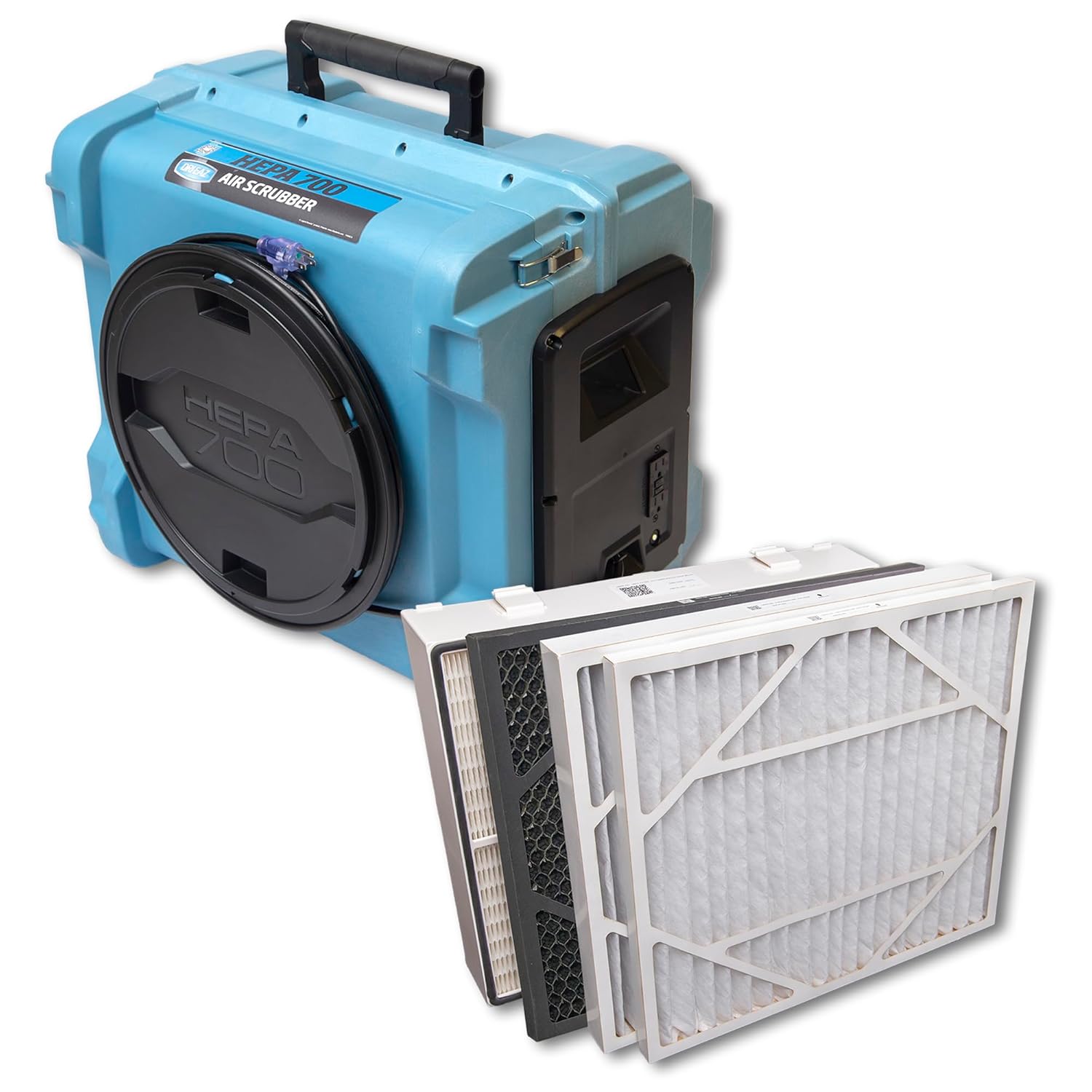 Bundle of Dri-Eaz HEPA 700 Air Scrubber, Industrial Air Filtration System + Following Filters: 1" HEPA (12-Pack) + 1" Carbon (4-Pack) + 2" Pleated (6-Pack) + Synthetic (8-Pack)