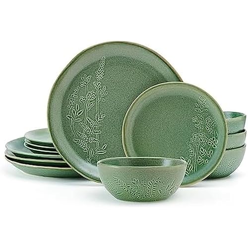 Pfaltzgraff Carrie 12 Piece Dinnerware Set, Service for 4, Green