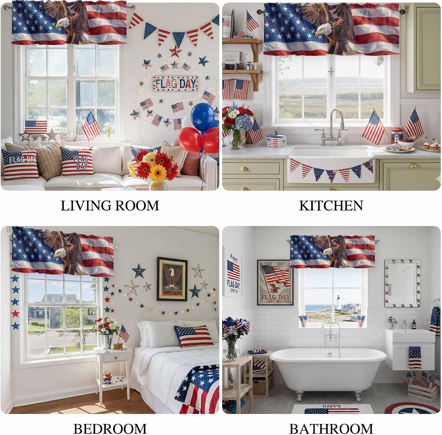 4th of July Valance for Windows Majestic Bald Eagle Curtains Valances Patriotic American Flag Valance Window Treatments Short Curtains for Kitchen Living Room Bedroom Independence Day Decor 54x18 Inch