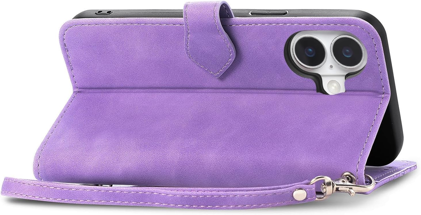 Cases for iPhone 17 Wallet Case for Women with Card Holder Retro Embossed Flower Zipper Wallet PU Leather Flip Cover with Detachable Lanyard for Apple iPhone 17 6.3" Purple - Image 5