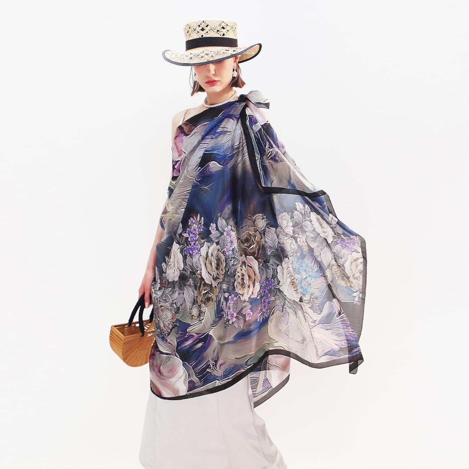 DANA XU Women's 100% Mulberry Silk Pashmina Shawl and Wraps Extra Large Floral Scarf for Evening Dresses, Soft Oversized - Image 6