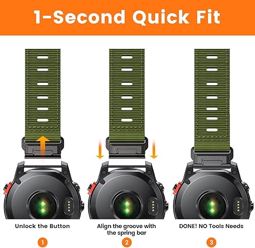 Vista 6 de Compatible con Garmin Fenix 7X/Fenix 6X/Fenix 5X/Fenix 8 2.008 in/5X Plus/6X Pro/7X Pro, correa de nailon Quickfit 26 para Tactix 7/Descent