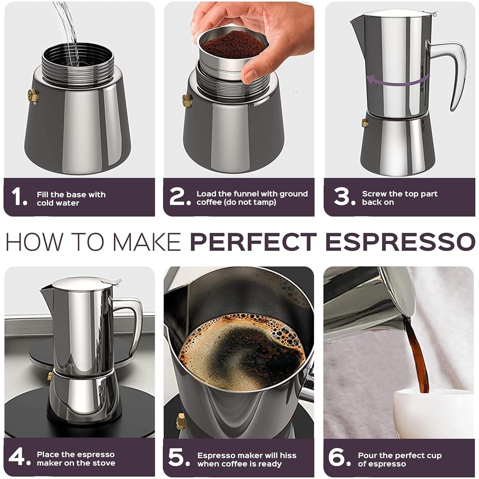 bonVIVO Intenca Espressokocher Induktion geeignet - Edelstahl Kaffeekocher in Kupfer Edelstahl m. Wasserkessel, Sieb – Mokkakanne (Kupfer, 6 Tassen 300 ml)