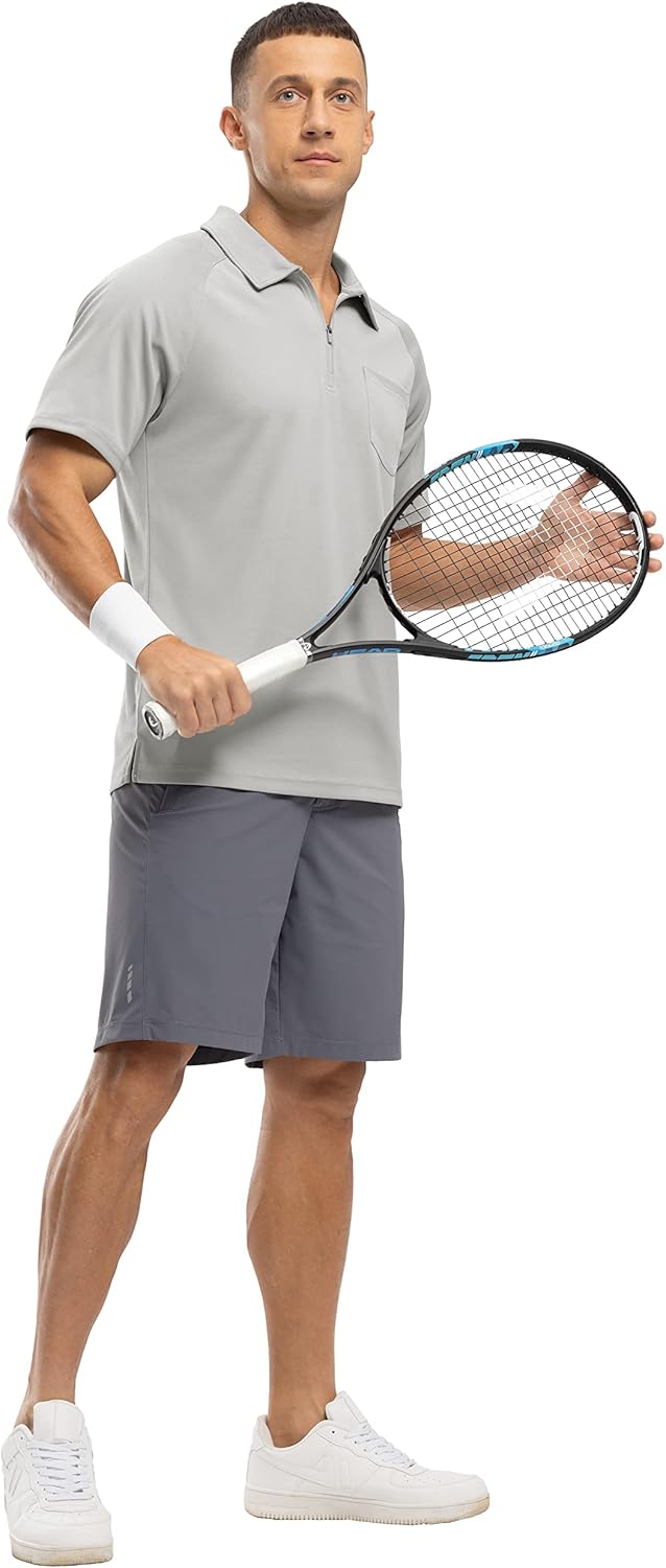 Rdruko Men's 1/4 Zip Polo Shirts with Pocket Summer Short Sleeve Breathable Quick Dry Golf Tennis Tops Casual Smart Work T Shirts 9