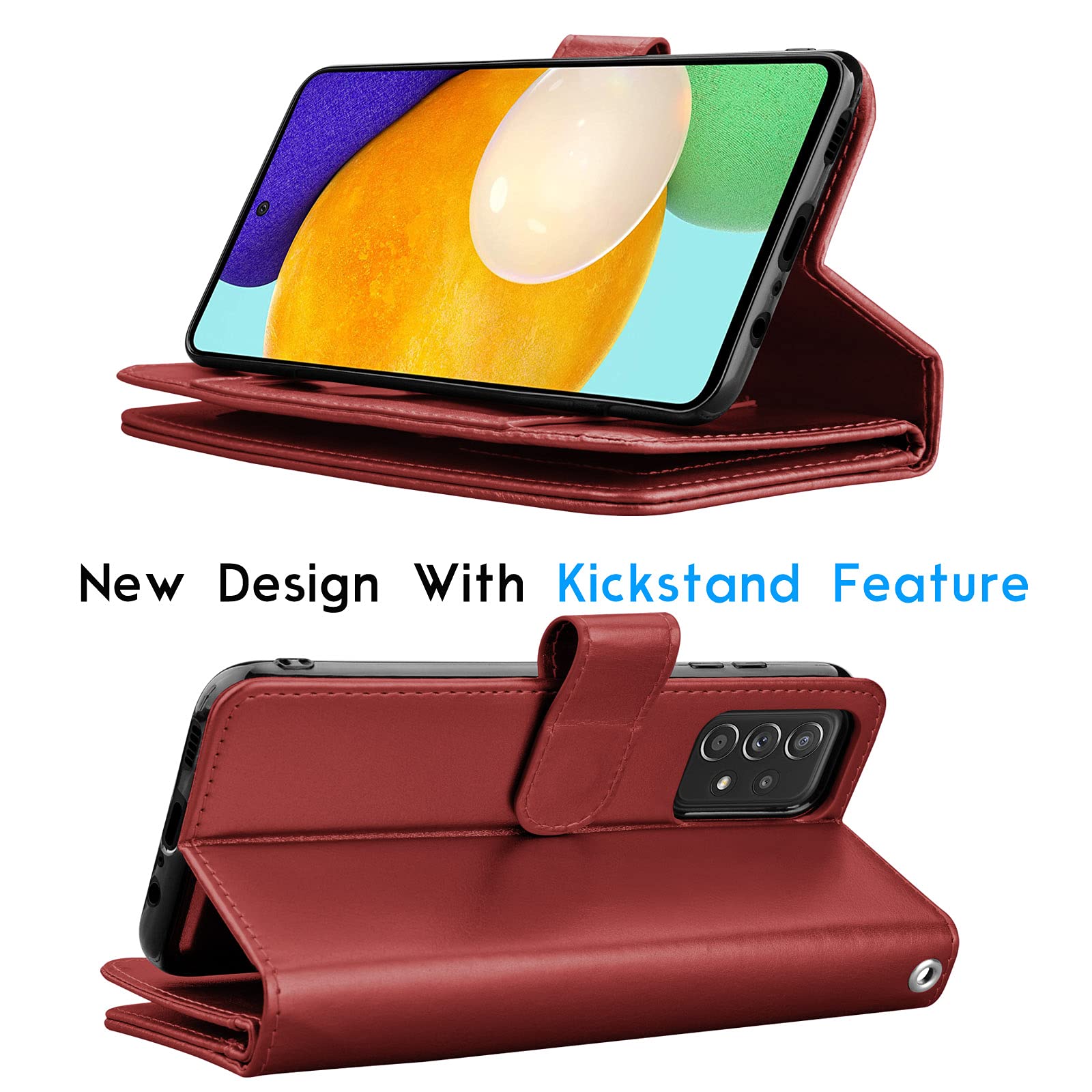 Ailisi Cover per Galaxy A52 5G, Disegno in Rilievo con Albero e Farfalla Flip Cover Elegante Custodia in Pelle, Portafoglio Case con Funzione Supporto -Blu Verde