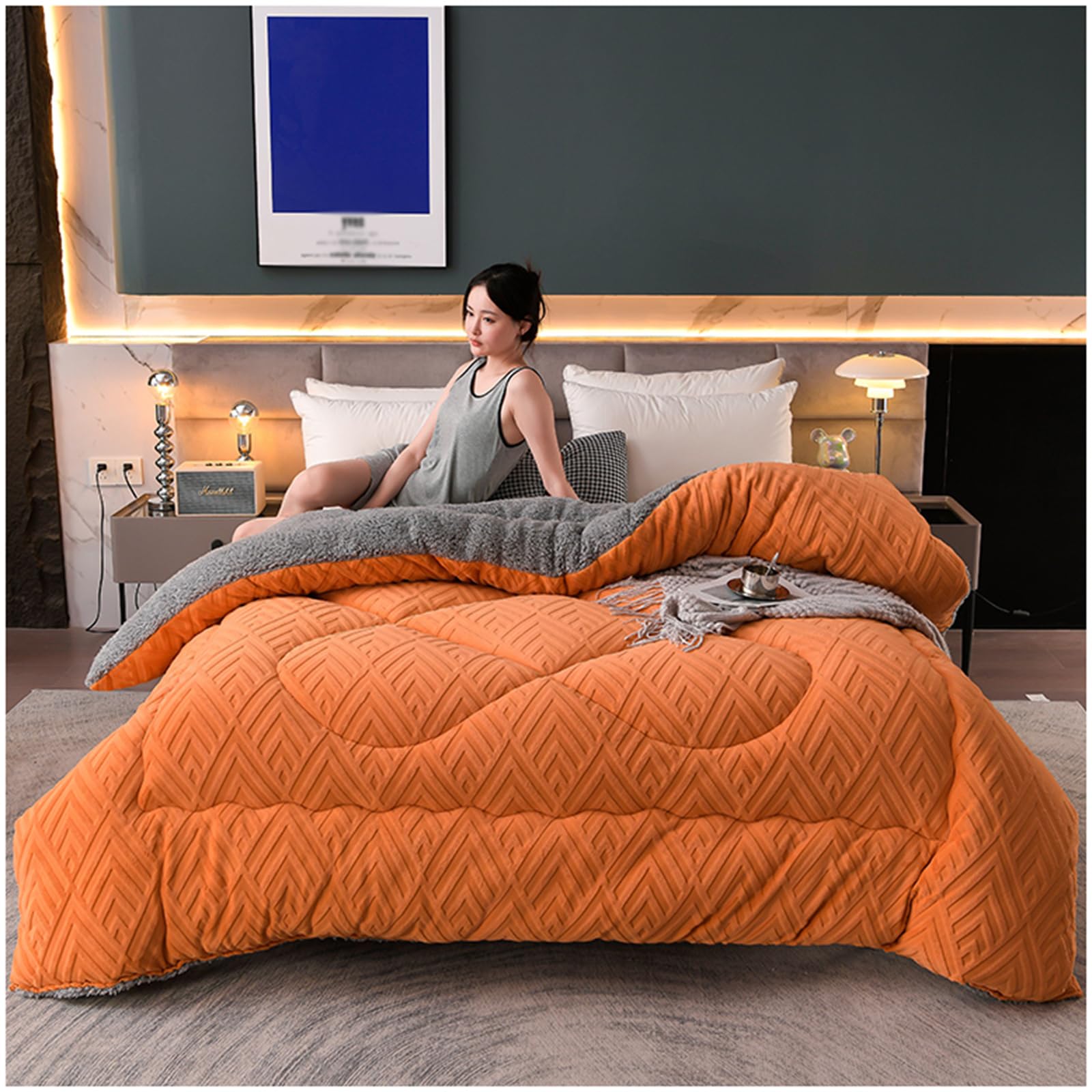ZTGL 2023 Nueva Edredón Nórdico, Gruesa Colcha Cordero Borreguito Manta Edredón Suave Cálido Lecho, Microfibra Edredón, Doble Cara Terciopelo Manta Cama 150/180 Invierno,Naranja,150x200cm(3.5kg)