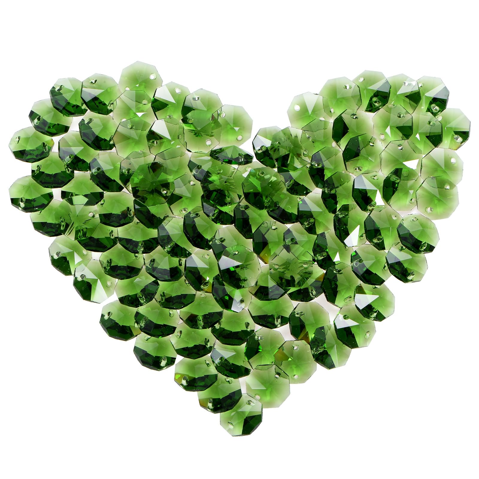M METERXITY 100-Pack Octagon Beads, Green Crystal Suncatcher Beads Prisms Shiny Glass Pendants Beads for Light Lamp Hanging/Jewelry Making/Wedding