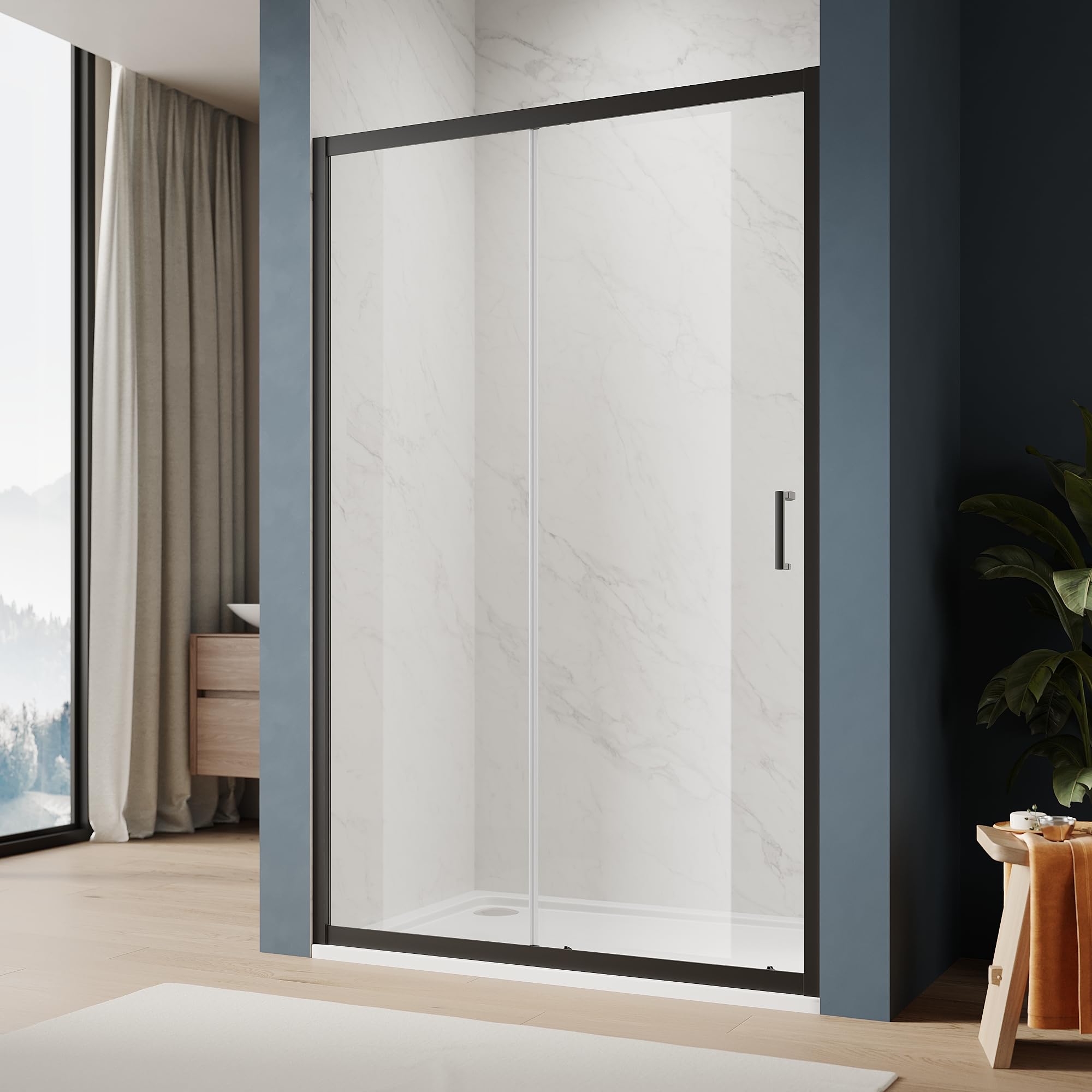 ELEGANT Durable 1100mm Black Sliding Shower Enclosure with 6mm Toughened Glass - High-Quality Bathroom Smooth Screen Panel - Reversible and Practical Shower Cubicle