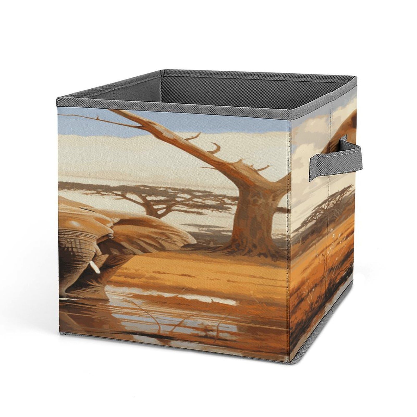 Fodpand Style Elephant Family Storage Cubes Foldable Decorative Fabric, Storage Bins Baskets With Handles, Closet Organizers And Storage For Home, Office,Closet, Clothes
