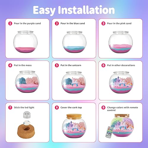 Miniatura 6 de Kit de terrario de unicornio para niños, juguetes de unicornio iluminados para niñas, regalos de cumpleaños para niñas de 4, 5, 6, 7, 8, 9, 10 años