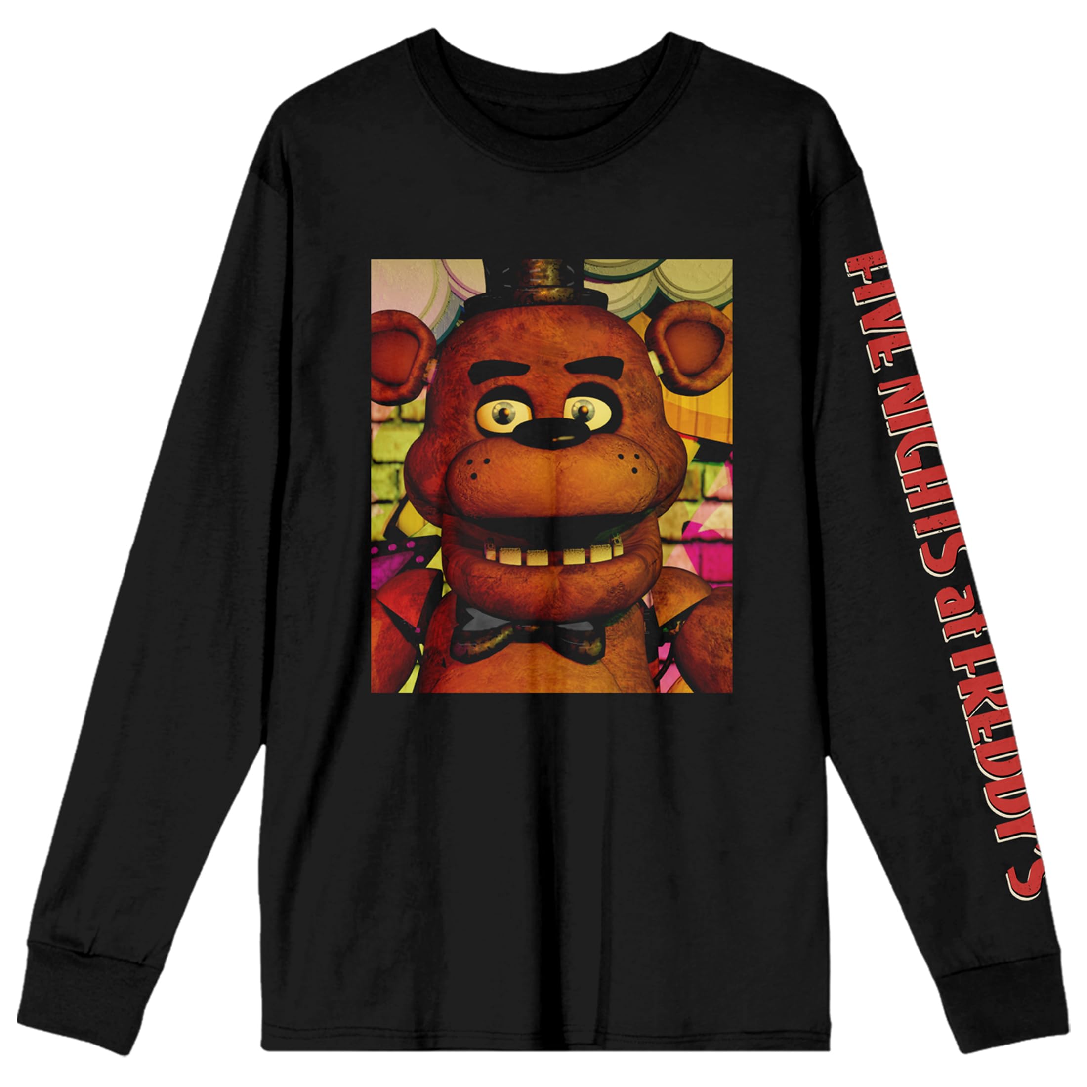 Five Nights at Freddy's Poster Face Close Up Crew Neck Long Sleeve Black Adult Tee