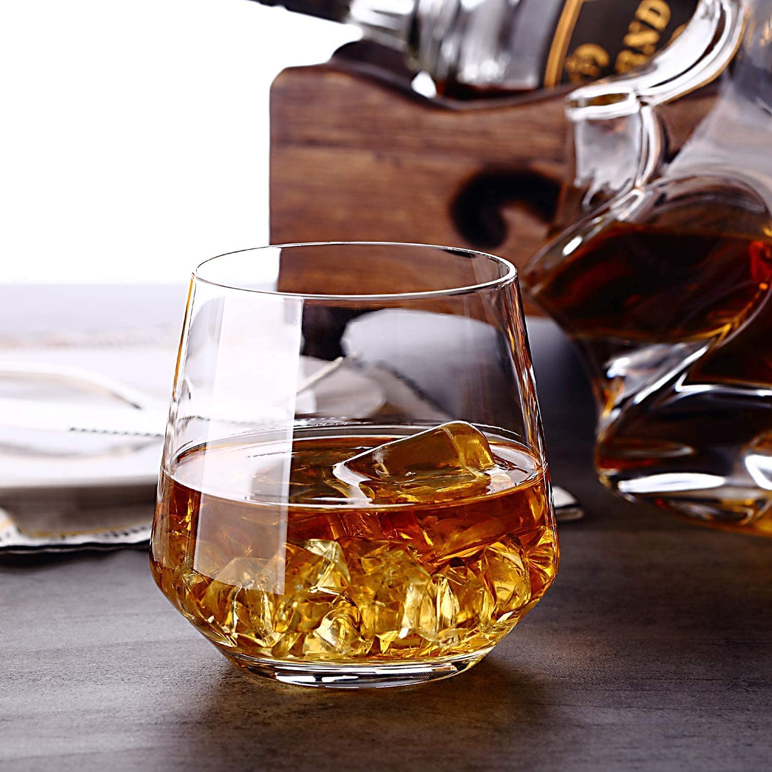 ROSEFINCH Premium Whisky Glass Crystal Barrel Whisky Glass Set Barware for Scotch, Bourbon, Liquor and Cocktail Drinks 370 ml Scotch, Vodka, Liquor, Alcohol, Juice, Water Drinks Transparent Set of 6 3
