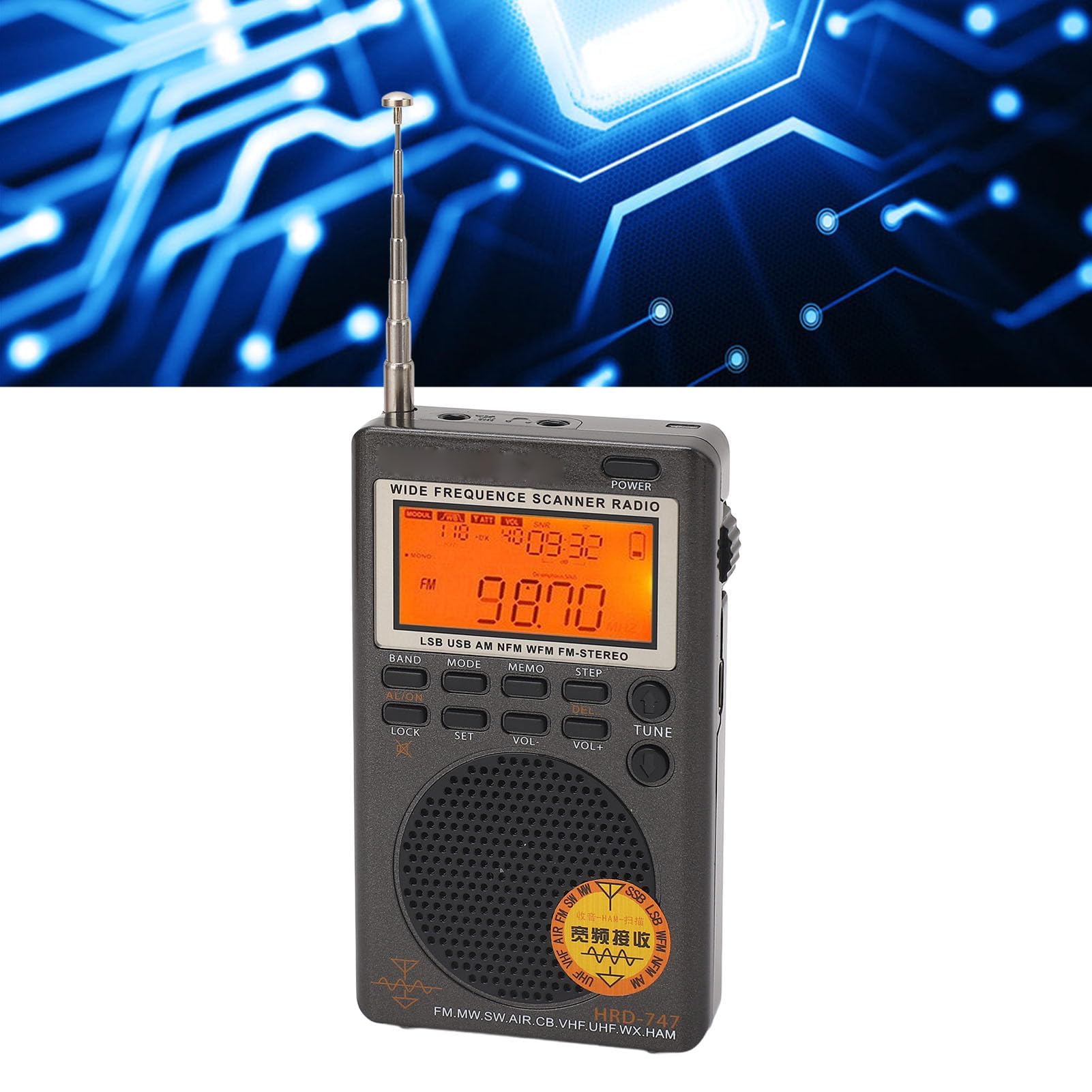 Receptor de Radio Banda Completa DSP Portátil - Compatible con FM, MW, SW, SSB, LSB, Air CB - Espacio de Memoria Amplio - 8Ω 1W Altavoz para Transmisión FM Global