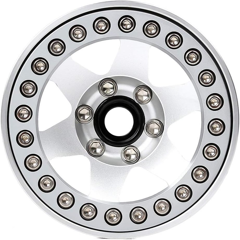 INJORA RC Wheel Rim 4pcs 1.9inch Beadlock Metal Wheel Hub Rim for 1/10 RC Crawler Axial SCX10 90046 AXI03007 TRX4 RedCat MST (Silver)