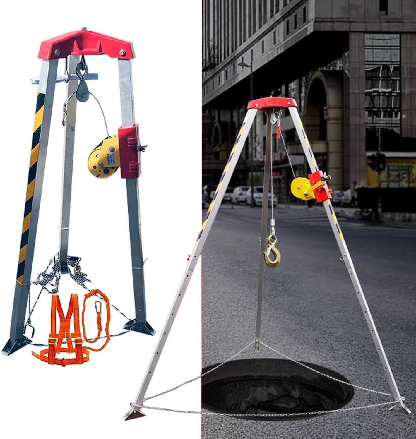 WXPGFEQ Tripod Rescue Equipment for Confined Spaces - 1200lbs Lifting Bracket for Manholes Safety Tripod for Hoisting and Rescue s (No Fall Arrestor)