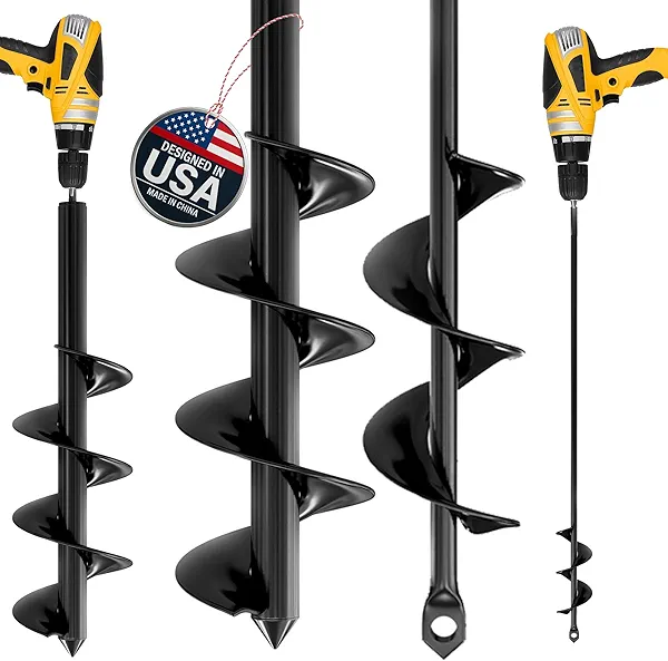K-Brands Auger Drill Bit for Planting 2 Pack 1.6 x 16 Inch & 3.5 x 16 Inch Set – Garden Spiral Hole and Bulb Planter Tool for Umbrella Holes - Compatible with 3/8 Inch Hex Drive