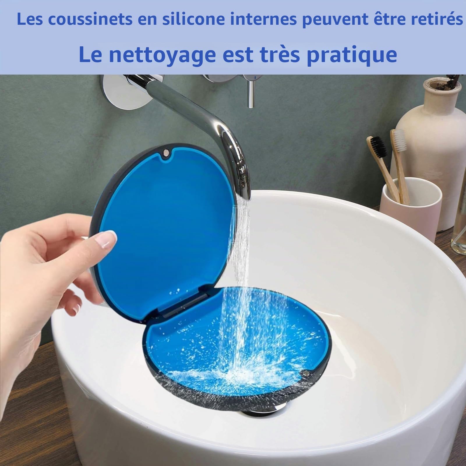 Lot de 2 coques minces d'alignement pour Invisalign, étui de protège-dents avec outils de retrait et aligneurs à mâcher et brosse, plateau intérieur amovible en silicone pour un nettoyage facile (noir