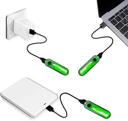 Miniatura 5 de 2 luces LED verdes para bicicleta, luz trasera recargable por USB, linterna trasera brillante de seguridad para ciclismo, 4 opciones de modo de luz