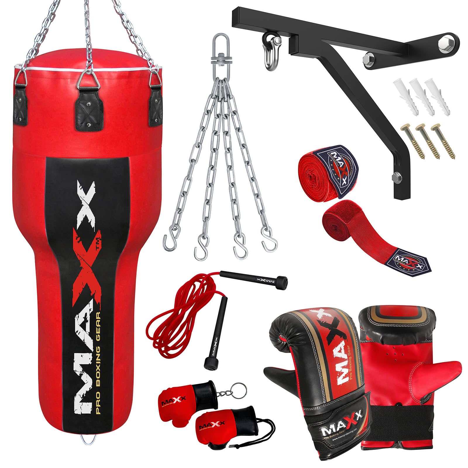 Maxx Black/Red Heavy Duty Punch Bags - Uppercut, Triple, Angle, Wrecking & More (Uppercut Bag, BAG +10PCS SET BRACKET)