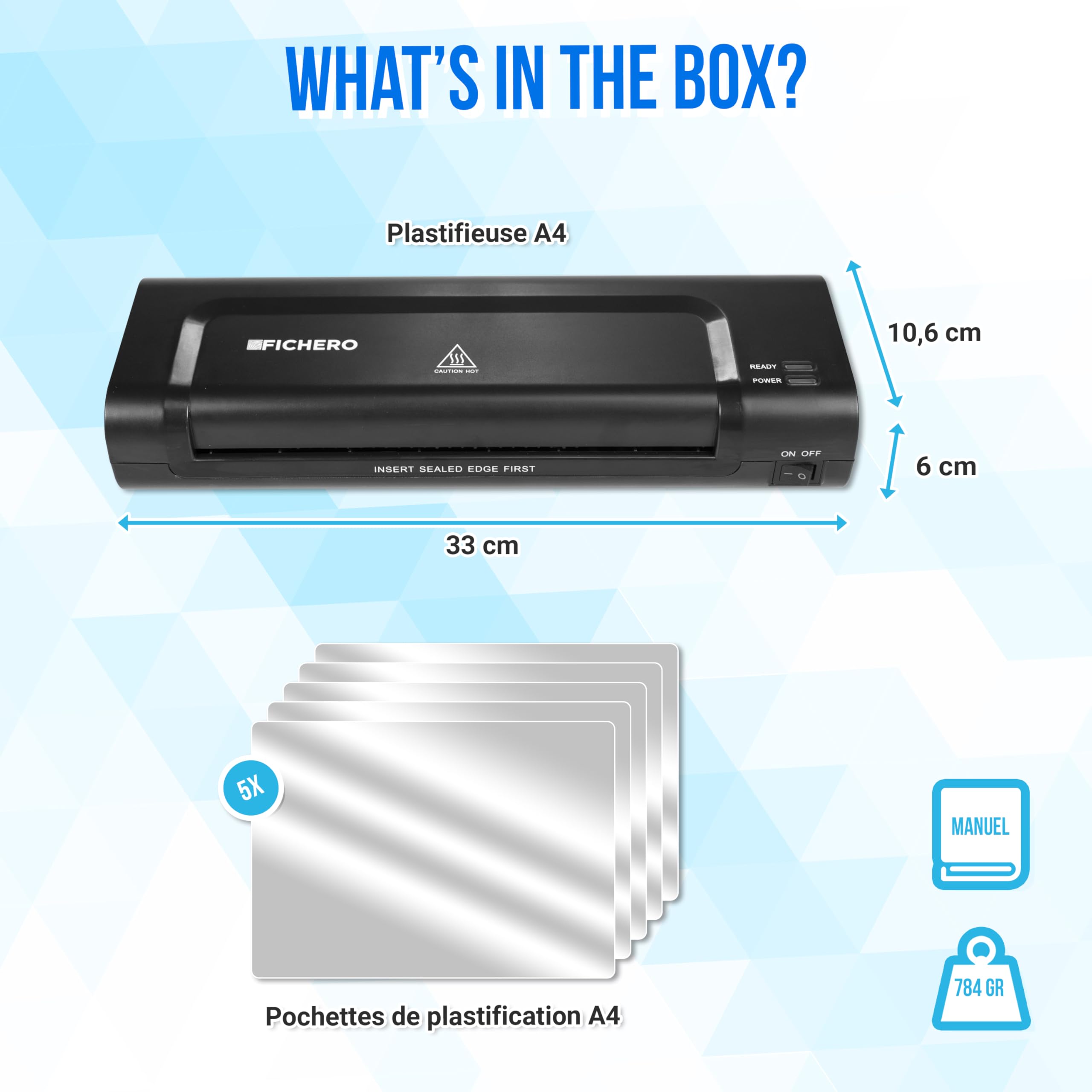 Silvergear Plastifieuse A4 A5 A6 Rapide avec 5 Films de Plastification pour Maison Bureau Ecole