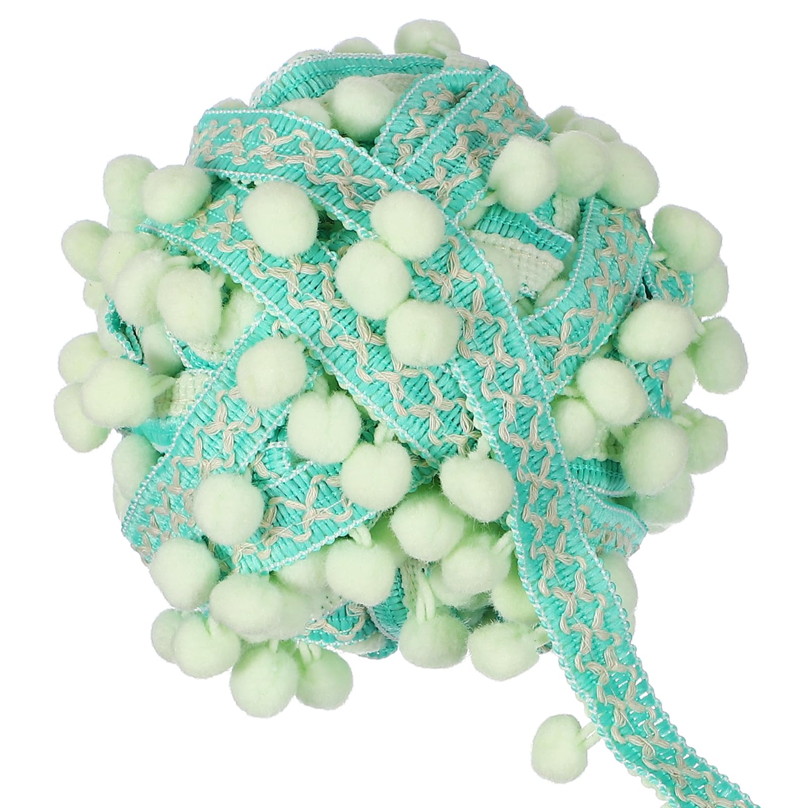sourcing map 5 Yards Pom Pom Ball Fringe Trim, 12mm Garland Ribbon Sewing Tassel Lace for Clothes Sewing Home Curtain Pillow Decoration, Light Green