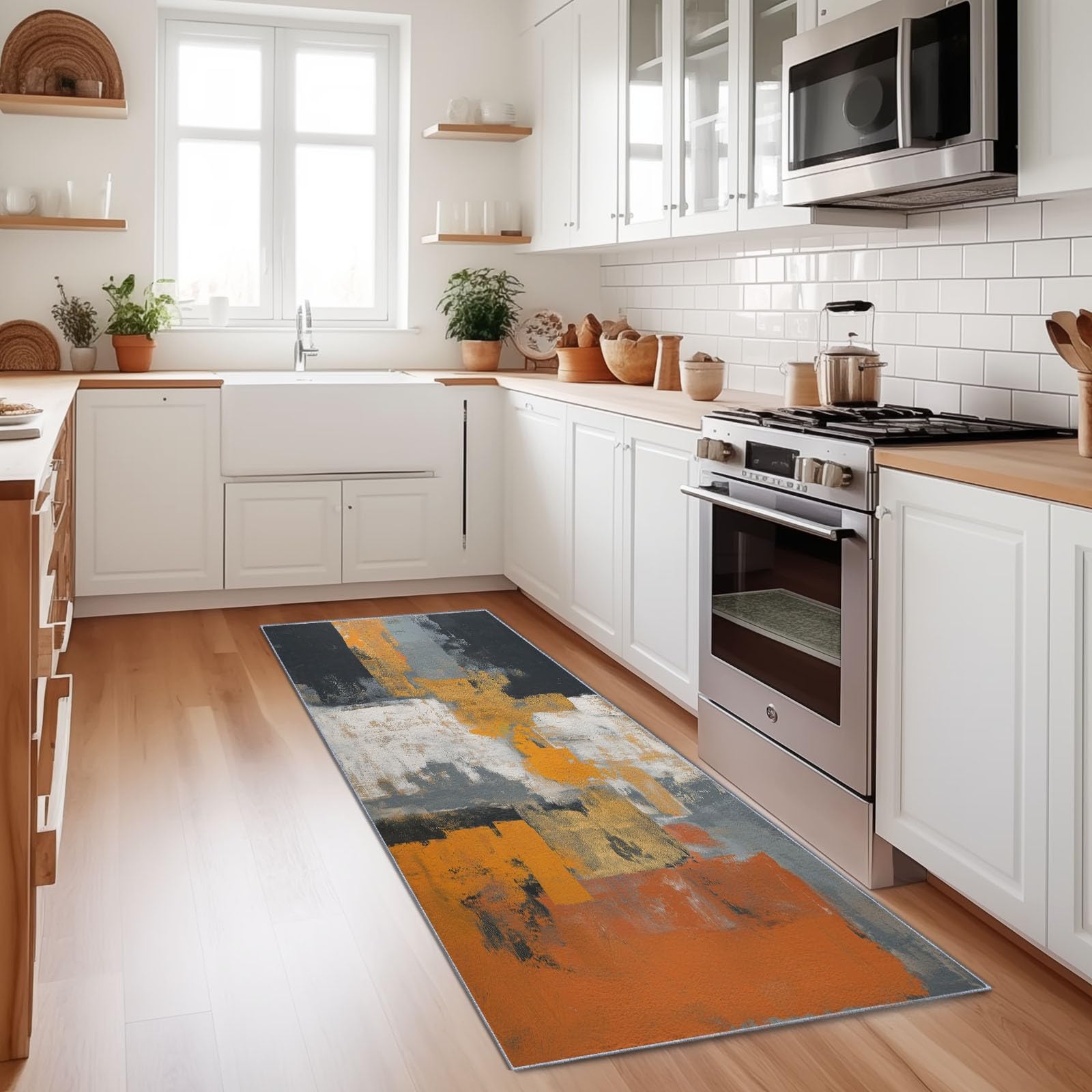 Tapis de passage 60x240 cm multicolore abstrait vieilli et antidérapant