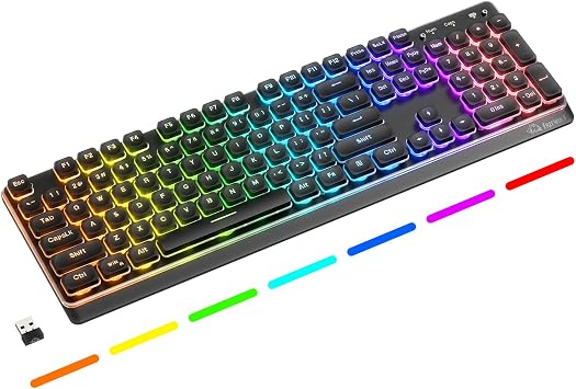 Free wolf M104 Wireless Gaming Keyboard with Numeric Keypad Tri-Mode2.4Ghz/Wired/Bluetooth Membrane Full Size Mechanical Feel Metal Panel RGB 4000MAH Rechargeable Quiet for PC/MAC/Win Gamer-Black