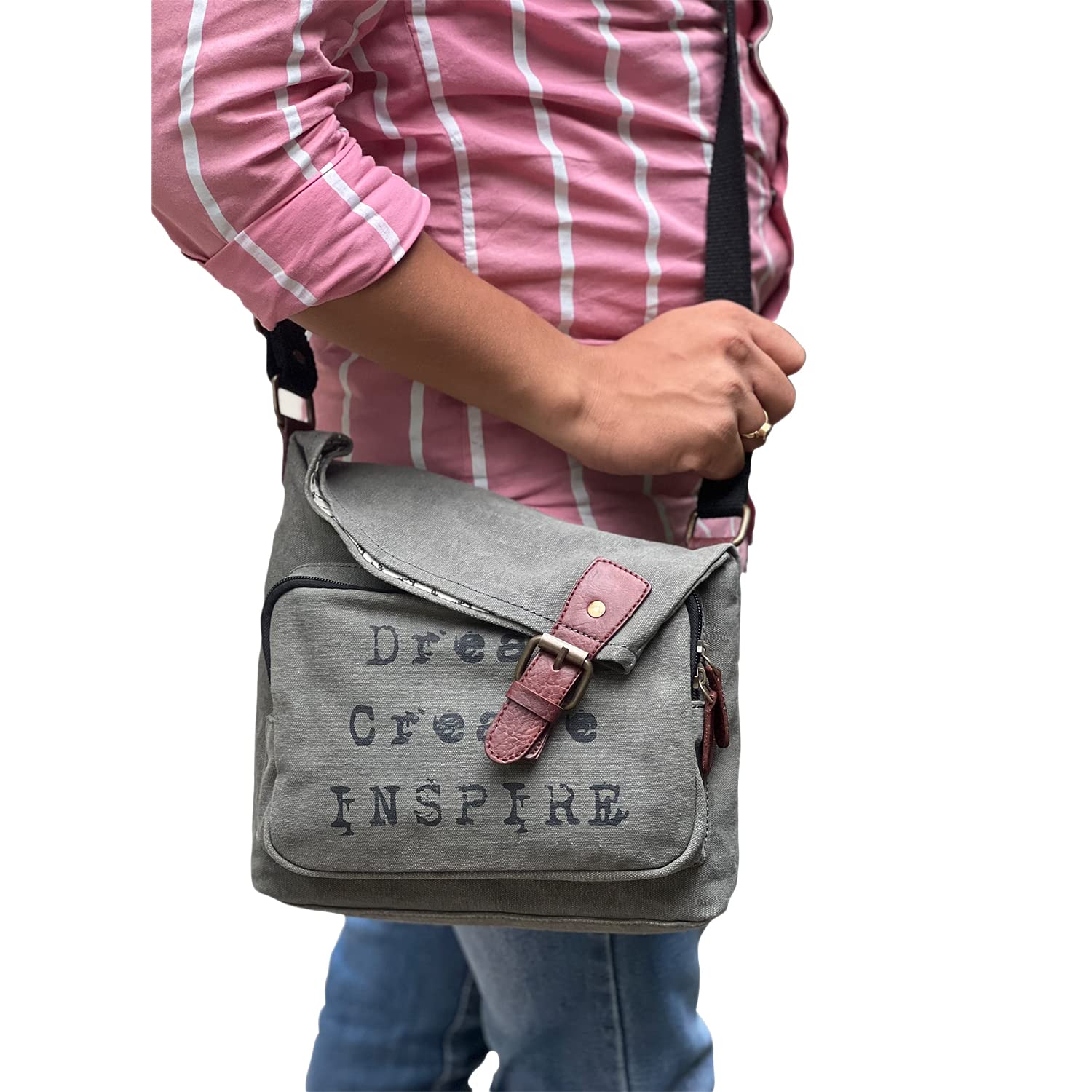 Mona B Canvas Sling Crossbody Bag with Stylish Design for Men and Women - Grey 3