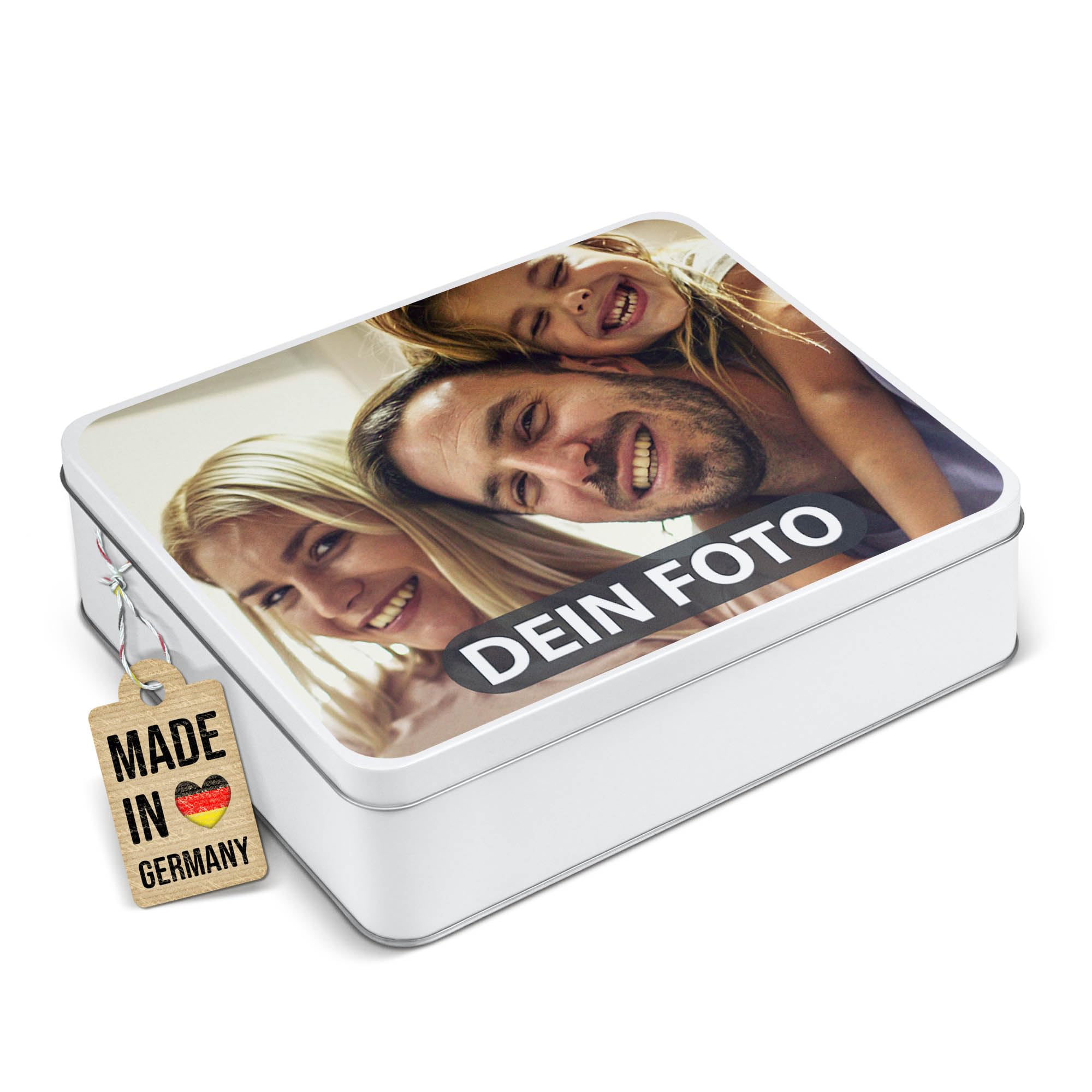 Print Royal PR Geschenkdose mit Foto & Name selbst gestalten - Blechdose bedrucken, Personalisierte Keksdose - Geschenk zur Hochzeit, Geburtstag, Weihnachten | Rechteckig weiß, 1500 ml