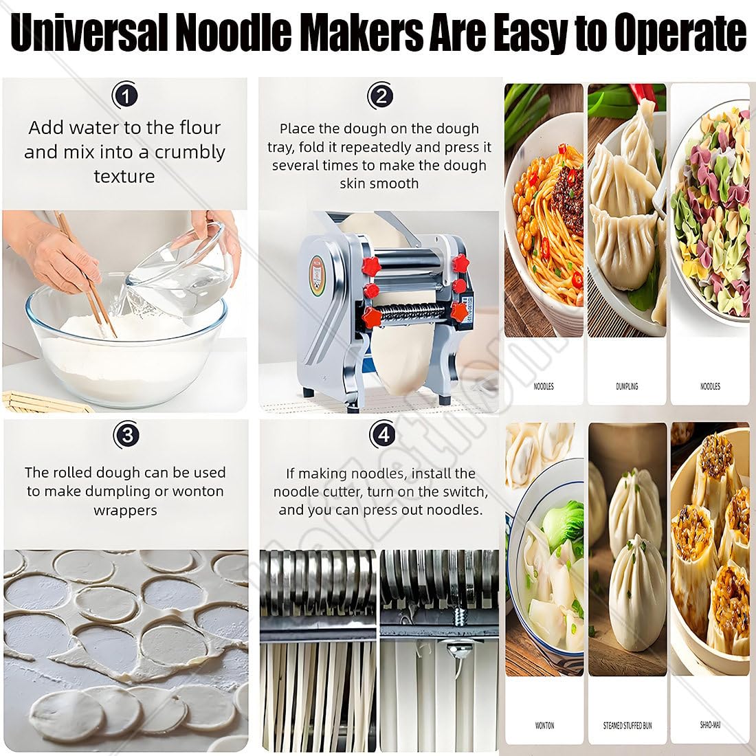 Eléctrica Máquina De Pasta Fresca Cortador De Masa De Acero Inoxidable,Máquina para Pasta Aparato Eléctrico,Ancho De La Pasta: 3/9 Mm,Plana 0.3-20mm Ajustes De Espesor 180