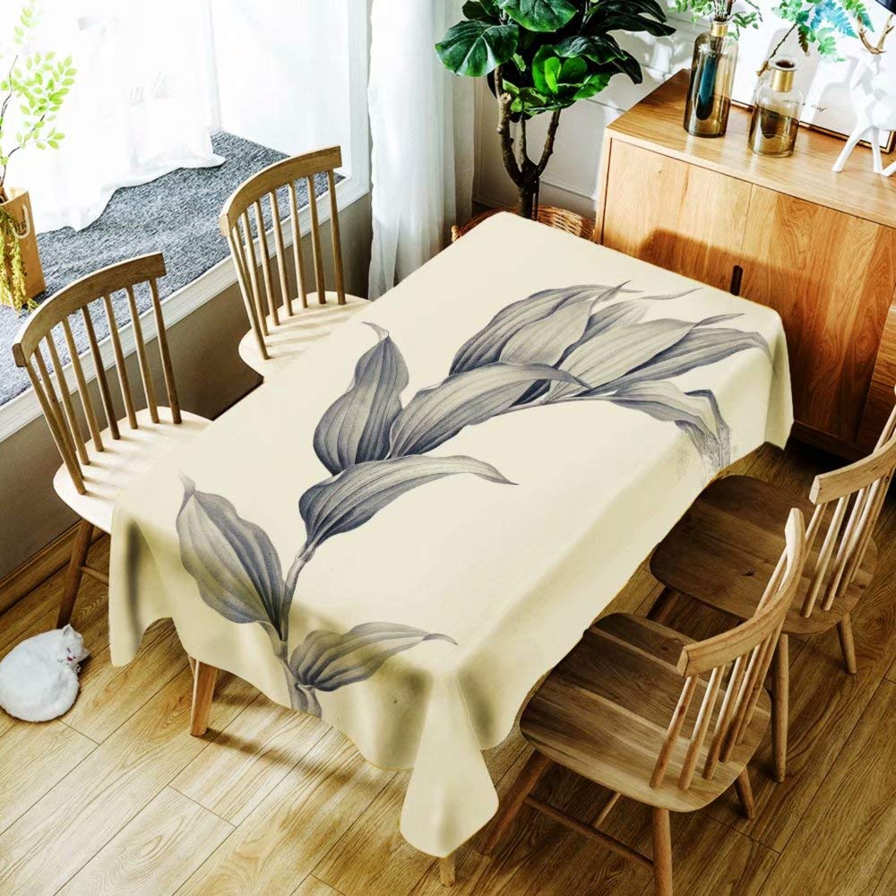 Redida Round Spill-Proof Table Cloths Tablecloth Decorative for Kitchen Table Cloths for Parties Polyester,Gray White Leaves,Diameter55 inch