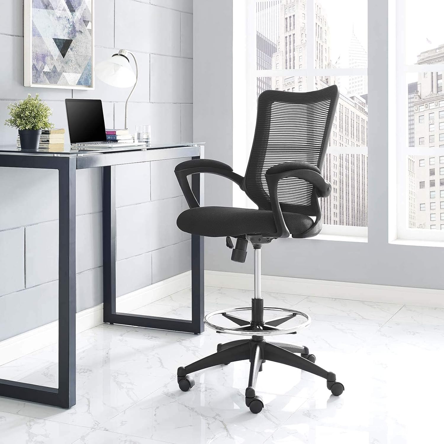 Modway Project Drafting Chair - Tall Office Chair For Adjustable Standing Desks in Black