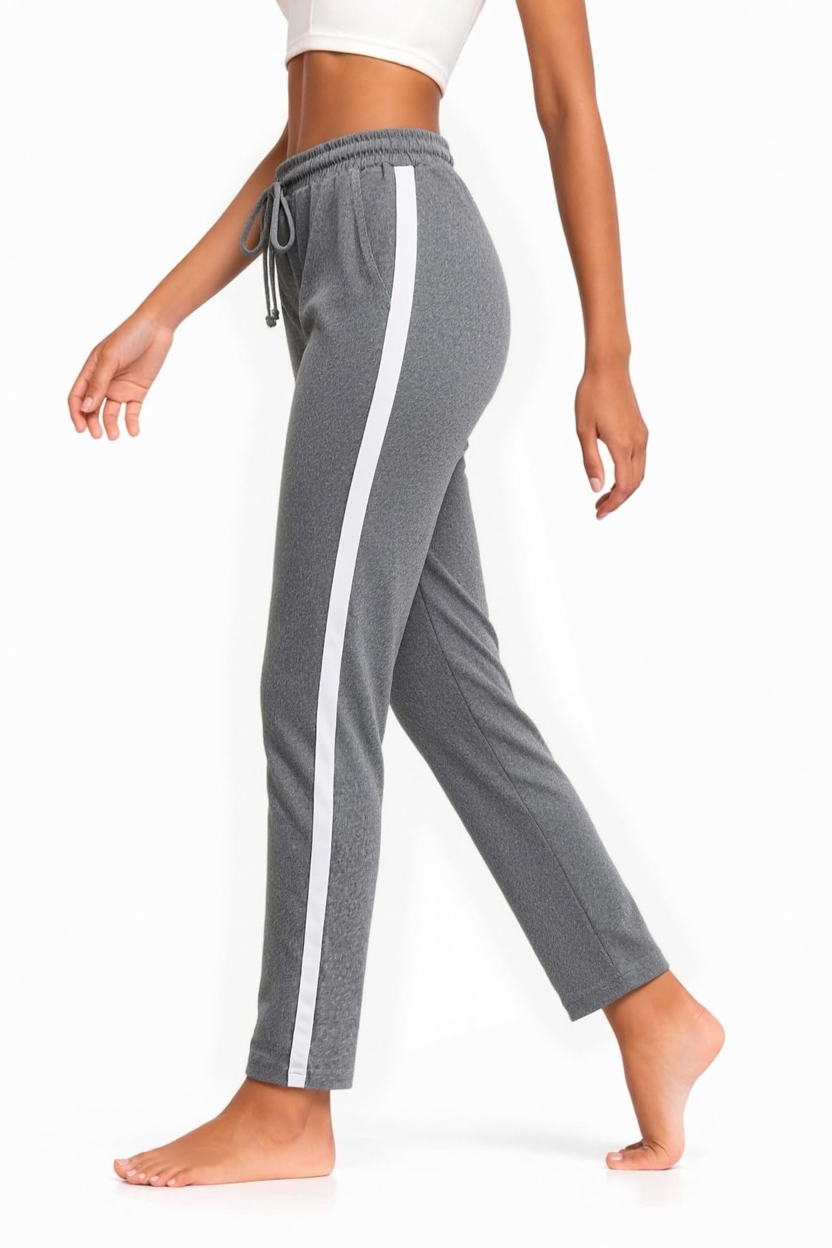 Aseniza Jogginghose Damen Sporthose Lang Baumwolle Trainingshose Sweathose High Waist mit Streifen für Sport Yoga Gym