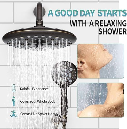 Miniatura 73 de SR SUN RISE Sistema de ducha – Sistema de cabezal de ducha de alta presión de 12 pulgadas – 6 ajustes de cabezal de ducha de mano – Juego de grifo