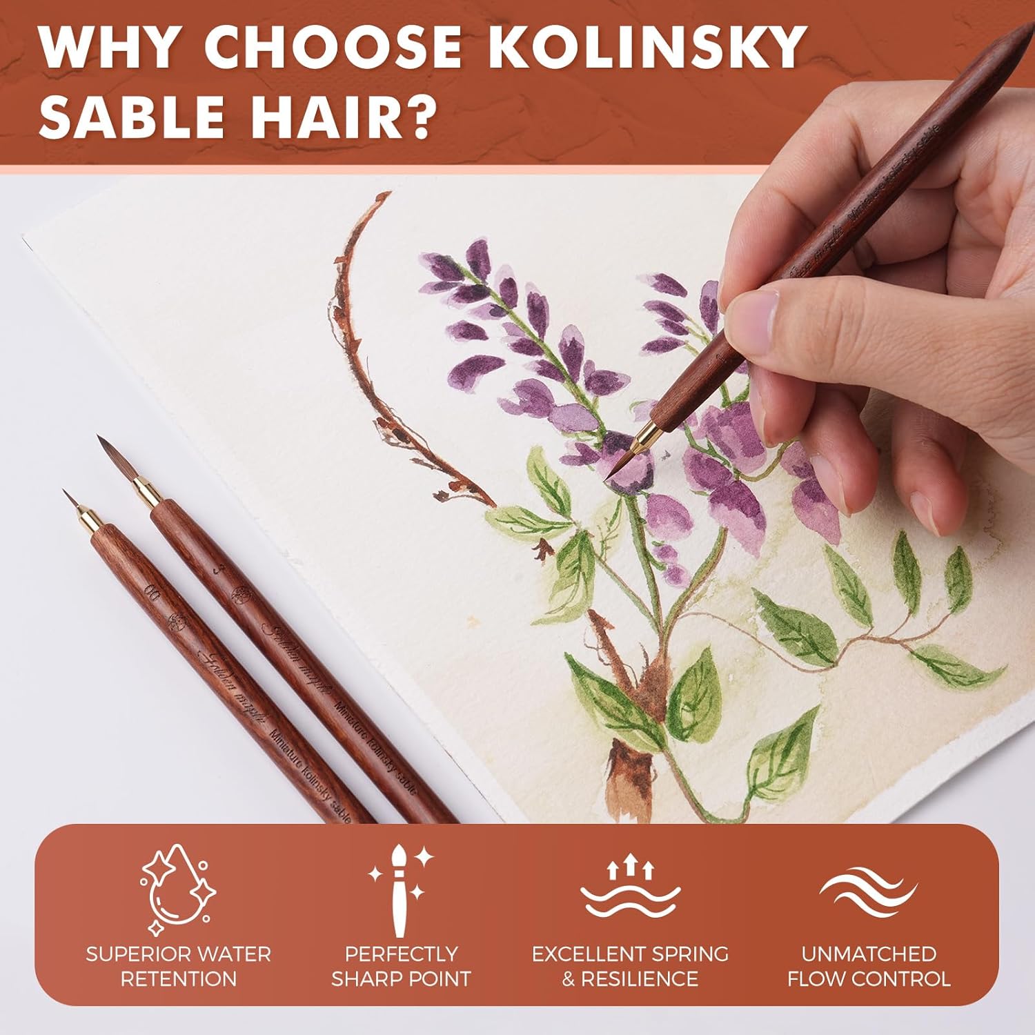 Golden Maple Kolinsky Sable Brushes, 3PCS Fine Point Watercolor Brushes, Professional Model Miniature Paint Brushes Suitable for Watercolor, Gouache, Tempera, Acrylic, Figure Painting, Size #2/0#1#3