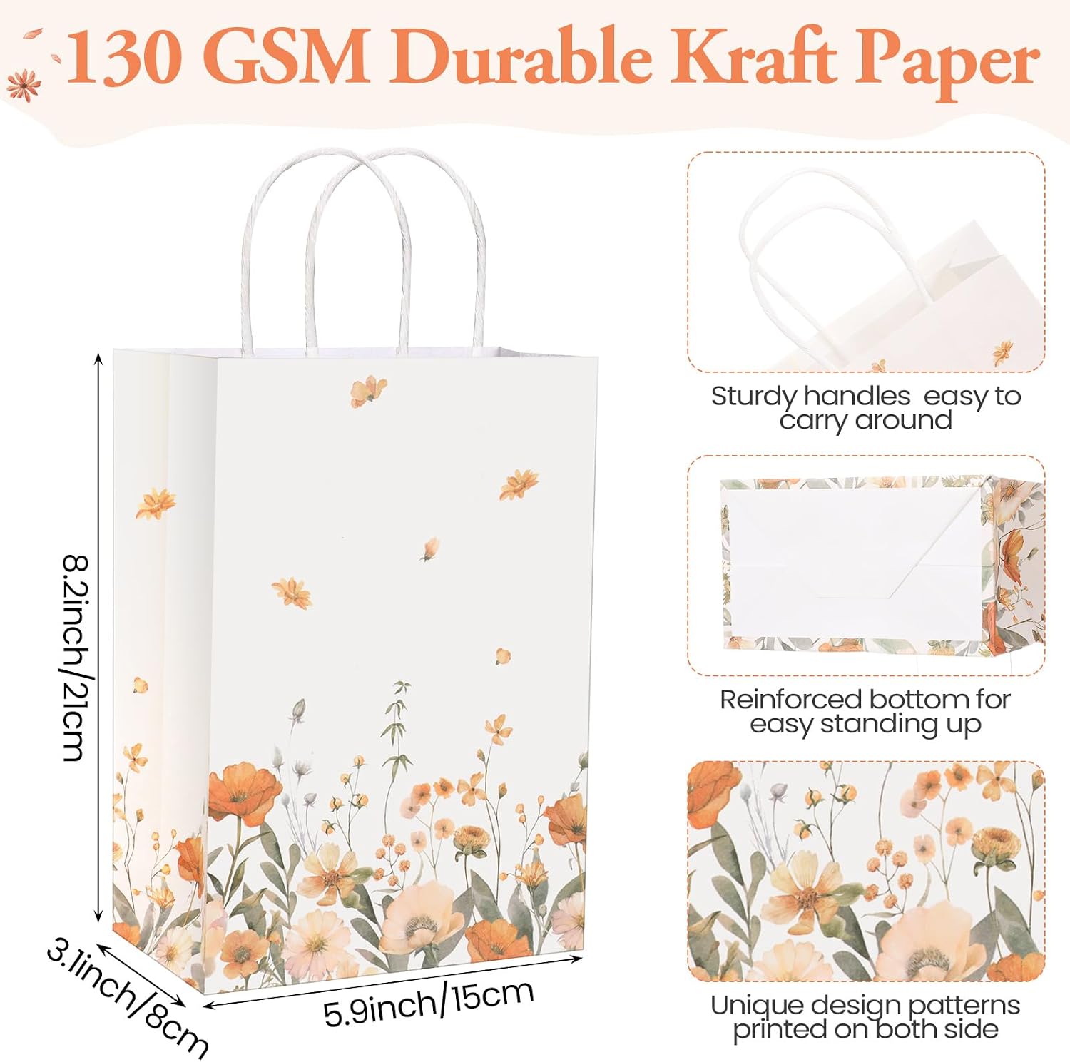 Marspark 24 Pcs Fall Floral Paper Gift Bags, Vintage Wildflower Treat Bag image 2