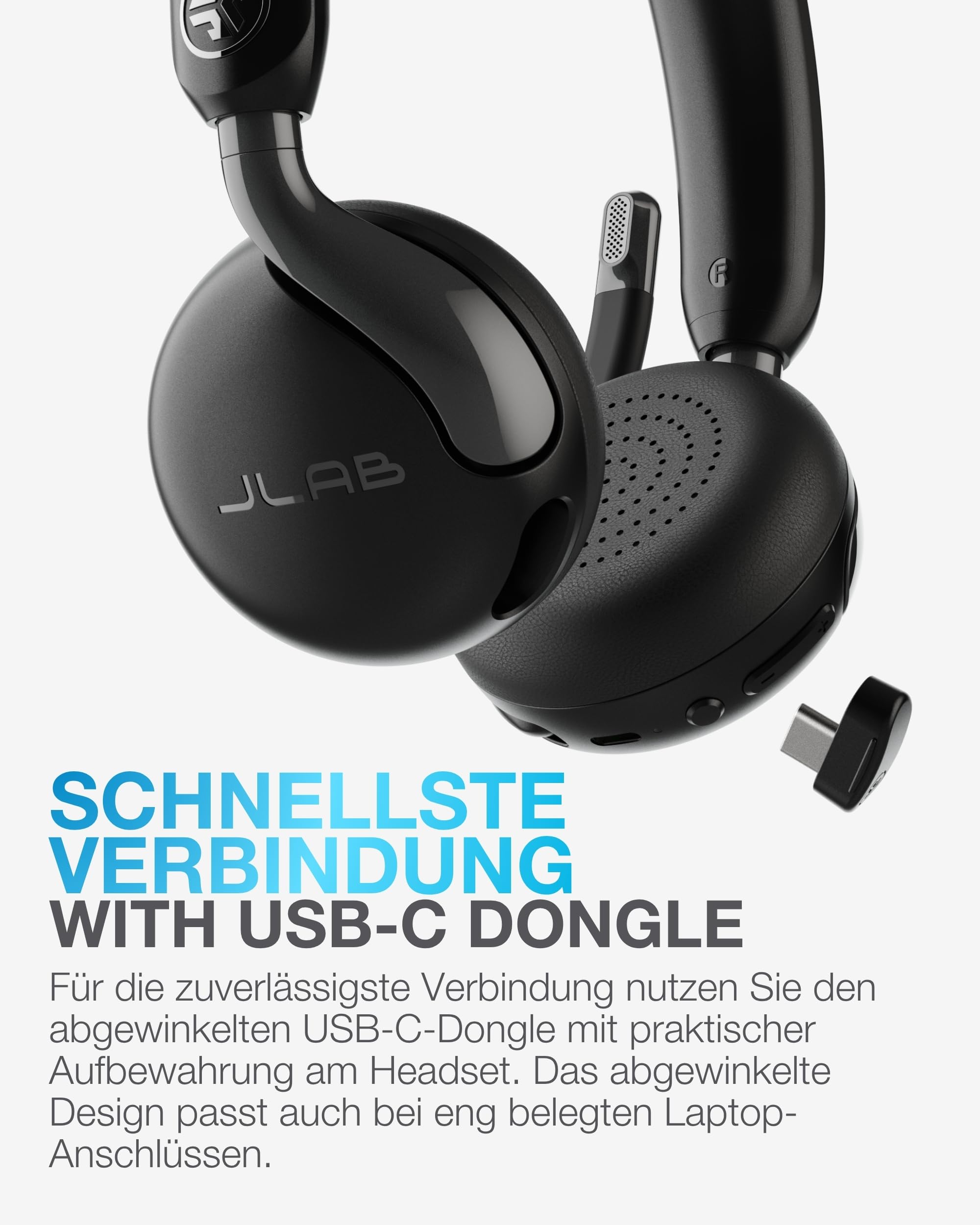 JLab Go Work 3 Bluetooth Headset mit Mikrofon - 70+ h Akkulaufzeit, USB-C Dongle, Geräuschunterdrückung, Multipoint Business Headset für Büro, Laptop & PC, On-Ear Kopfhörer kabellos