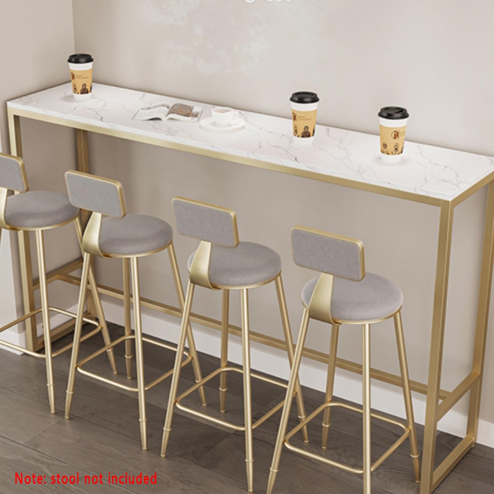 Table de bar industrielle moderne avec base en métal, parfaite pour les petits espaces, la cuisine ou l'extérieur, table de comptoir avec tables d'appoint blanches 140 cm x 40 cm x 80 cm